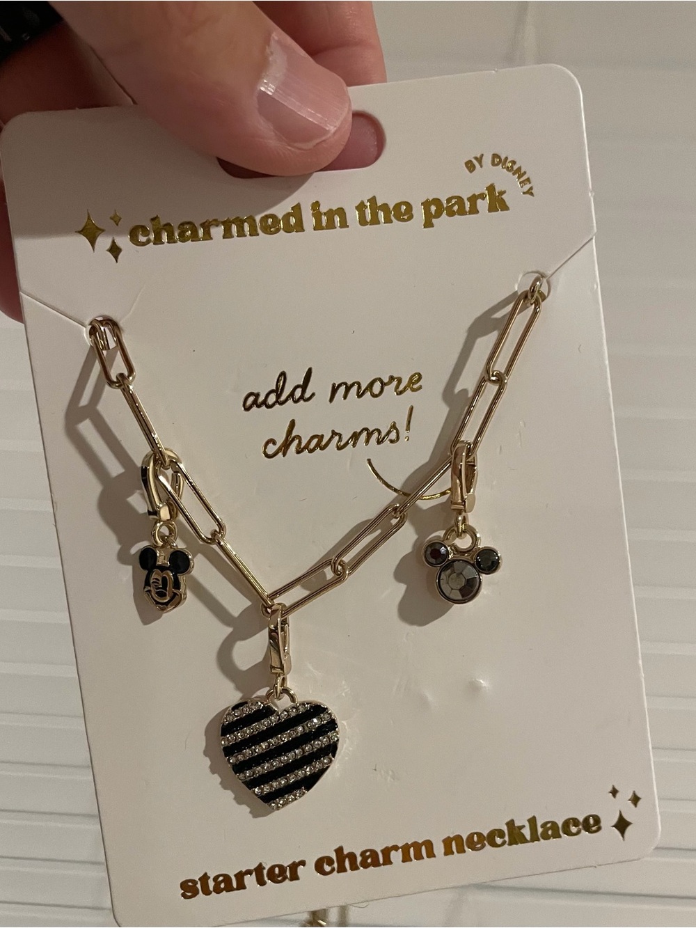 Disney charmed in the park Gold Starter Charm Necklace with Black Stripe Heart